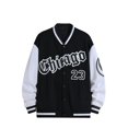 thumbnail image 1 of Faithtur Men's Spring Autumn Casual Coat Long Sleeve Letter Printed Button Up Contrast Color Baseball Jacket, 1 of 9