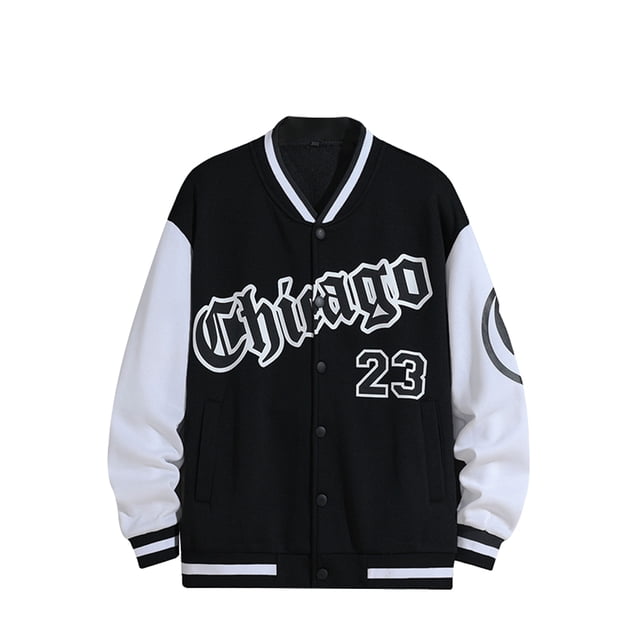 Faithtur Men's Spring Autumn Casual Coat Long Sleeve Letter Printed Button Up Contrast Color Baseball Jacket