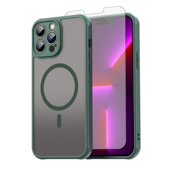 Asuwish Phone Case for iPhone 13 Pro Max 2021 6.7 in Compatible with Magnetic Translucent Matte Anti-fingerprint Back Military Grade DropProof Shockproof Protective Cell Cover Women Men Green