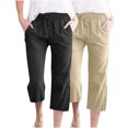 thumbnail image 1 of Timegard 2pc Capri Pants for Women Cotton Linen Elastic Waist Loose Lounge Crop Pants Pockets Solid Color, 1 of 7