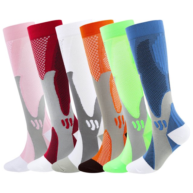 KAWELL 6 Pairs Compression Socks for Women and Men 20-30mmHg-Circulation Support Socks