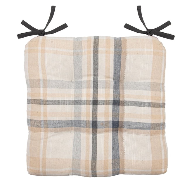 Hometrends Lot de 2 Coussins de Chaise, 15 X 15 Pouces, construction Capitonnée avec Motif à Carreaux beige, Crème et Gris, avec Deux Attaches en Tissu Noir pour Fixer aux Chaises, Idéal pour Ajouter Confort et style aux Chaises de Salle à Manger Ou aux Sièges de Cuisine.