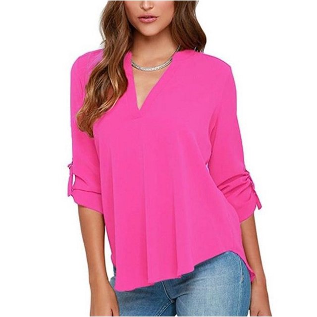 Hauts pour Femmes à Manches 3/4 à Col en V Tunique Décontractée Blouse Chemise Ample