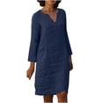 thumbnail image 2 of Weiqiqre Robes Boho pour Femmes 2025 Col en V Printemps Été à Volants Manches Longues Simple Décontractée Ample Fluide Automne Hiver Robe Droite, 2 of 8