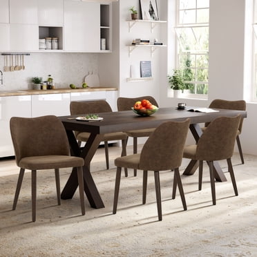 MALOL Upholstered Dining Room Chairs Set of 4, Modern PU Leather Side Chairs with Cushioned Seat and Wooden Legs, Darkbrown