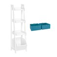 thumbnail image 1 of Kids 4-Tier 13in Ladder Shelf with Toy Organizer and 2pc Turquoise Bins, 1 of 9