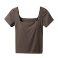 thumbnail image 1 of Plebaso Womens Square Neck T Shirts Built-In Bra Casual Going out Crop Tee Slim Plain Summer Basic Tops, 1 of 3