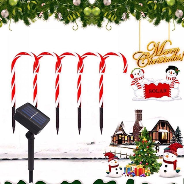 Feux de Sentier en Canne de Bonbon de Noël, Lot de 5, Lumières de Sentier Extérieures de Noël pour Allée de Noël, Patio, Jardin