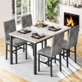 thumbnail image 1 of Furlinkhm Dining Table Set for 4 , Modern 5 Piece Dining Table Set Faux Marble Kitchen Table & 4 Velvet Upholstered Chairs, Dining Room Set for Small Space, Beige & Grey, 1 of 9
