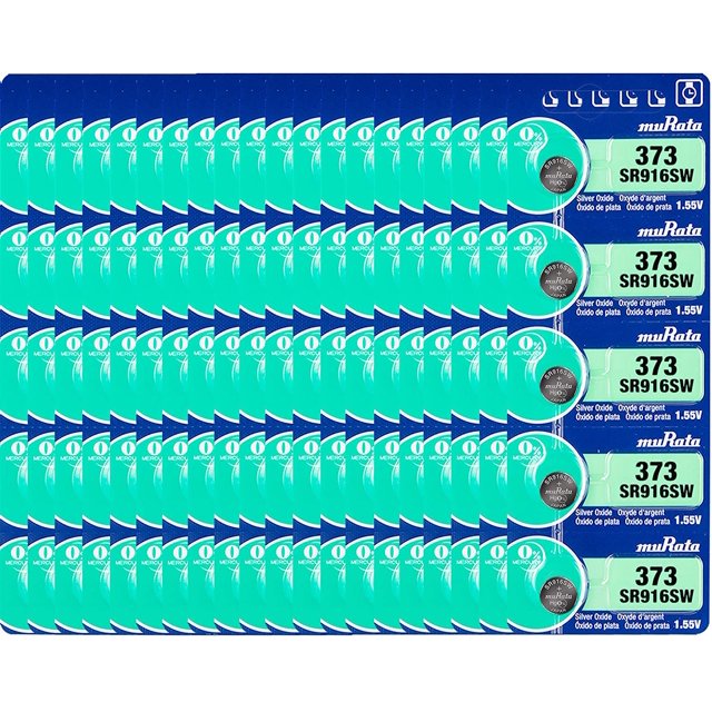 Murata 373 SR916SW Battery 1.55V Silver Oxide Watch Button Cell (100 Batteries)