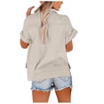 thumbnail image 4 of fheaev Button Up Shirts For Women Roll Up Short Sleeve Button Down Cotton Linen T-Shirts With Pocket V-Neck Work Tunics Blouse Collared Tops, 4 of 9