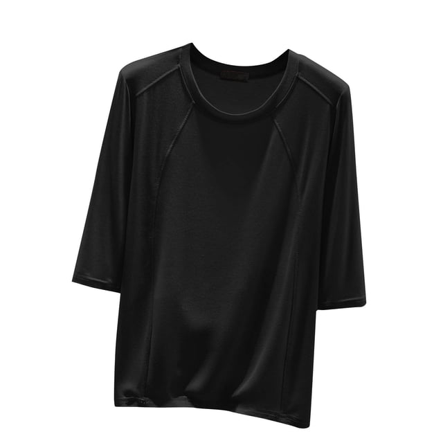 Timegard Hauts pour Femmes Col Rond Manches 3/4 Blouse Ample Confortable Décontractée Couleur Unie Pyjama T-Shirt Hauts