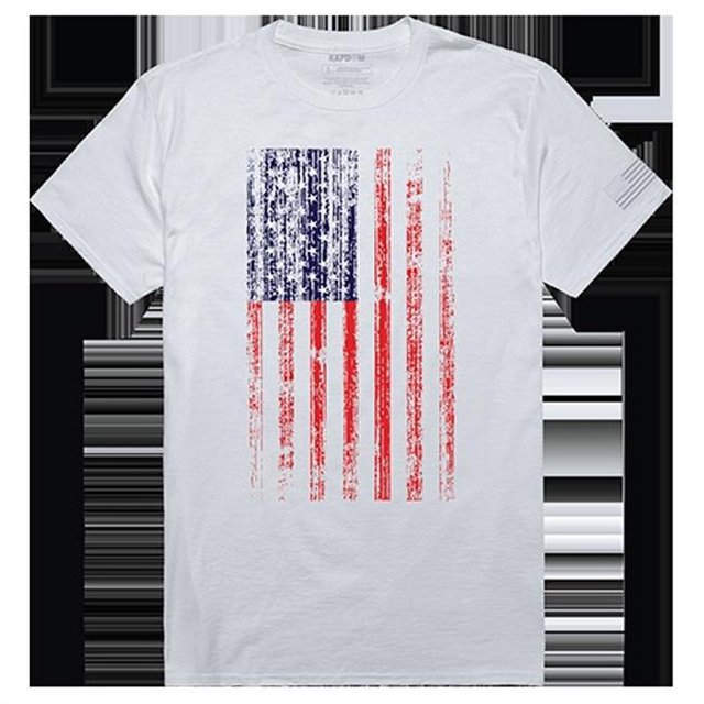Rapid Dominance TS1-800-N01-04 Distressed Flag Tactical Graphic Tee Shirt, White - Extra Large