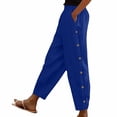 thumbnail image 1 of Timegard Womens Pants Elastic High Waist Lightweight Side Button Solid Color Lounge Trousers with Pockets, 1 of 7