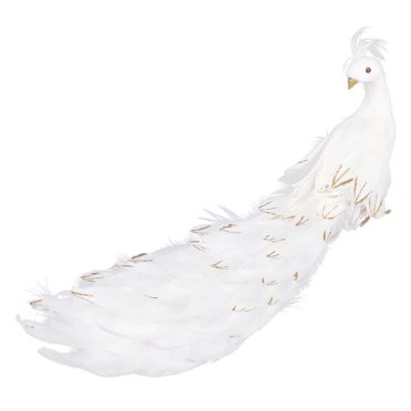 Décoration Paon Artificiel 23.6 Po Plumes Réelles Bureau Fête Paon Blanc Brillant et Classique (Corps et Plumes Sont à Emporter)