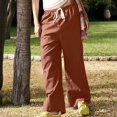 thumbnail image 4 of Timegard Womens Cotton Linen Pants Elastic Waist Wide Leg Solid Color Trend Lounge Pants with Pockets, 4 of 7