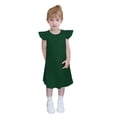 thumbnail image 3 of Milgrthf Robe Midi pour Filles Été Manches à Volants Ligne A Évasée Basique Patineuse Tournoyante Robe de Fête 4-12 Ans Vert, 3 of 9