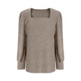 thumbnail image 4 of Meichang Puff Long Sleeve Shirts for Women Plus Size Square Neck Ribbed Knit Tops Solid Loose Fit Side Slit Hem Blouses Spring Trendy Women Tunic Tops, 4 of 5