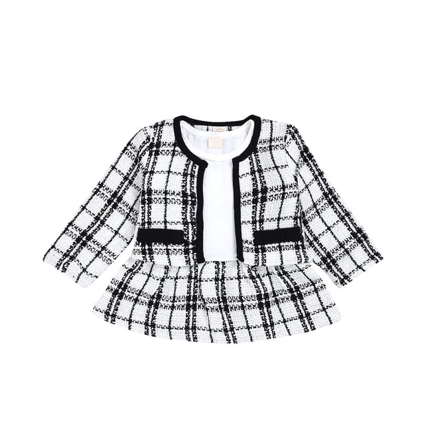 Ensemble Jupe à Carreaux pour Tout-Petits Enfants Bébés Filles Veste Manteau Haut Robe de Fête Tutu à Manches Longues