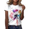 thumbnail image 2 of Hauts d'Été pour Femmes Mode Femme Col Rond Été Manches Courtes Blouse T-Shirt Décontracté Imprimé Hauts Chemisiers et Hauts pour Dames Chic en Liquidation, 2 of 4