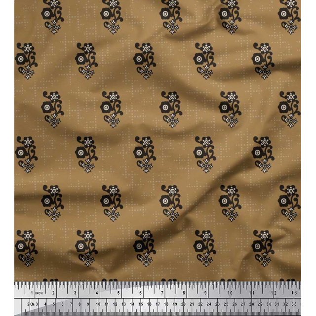 Soimoi polyester Crepe Fabric Dot & Floral Artistic Print Sewing Fabric Yard 52 Inch Wide