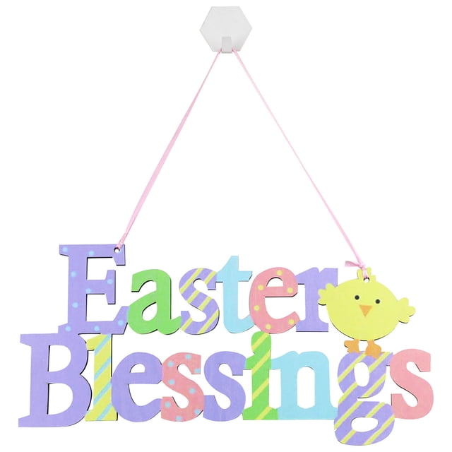 EGNMCR Room Decor Home Decor Wooden Rabbit Eggs Letters Flower Wall Hanging Door Hanging Wooden Easter