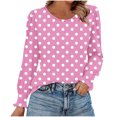 thumbnail image 1 of HAiming Chemises à Pois pour Femmes Décontractées à Col Rond Hauts à Volants Plissés Blouse Basique Chic T-Shirts de Travail, 1 of 6