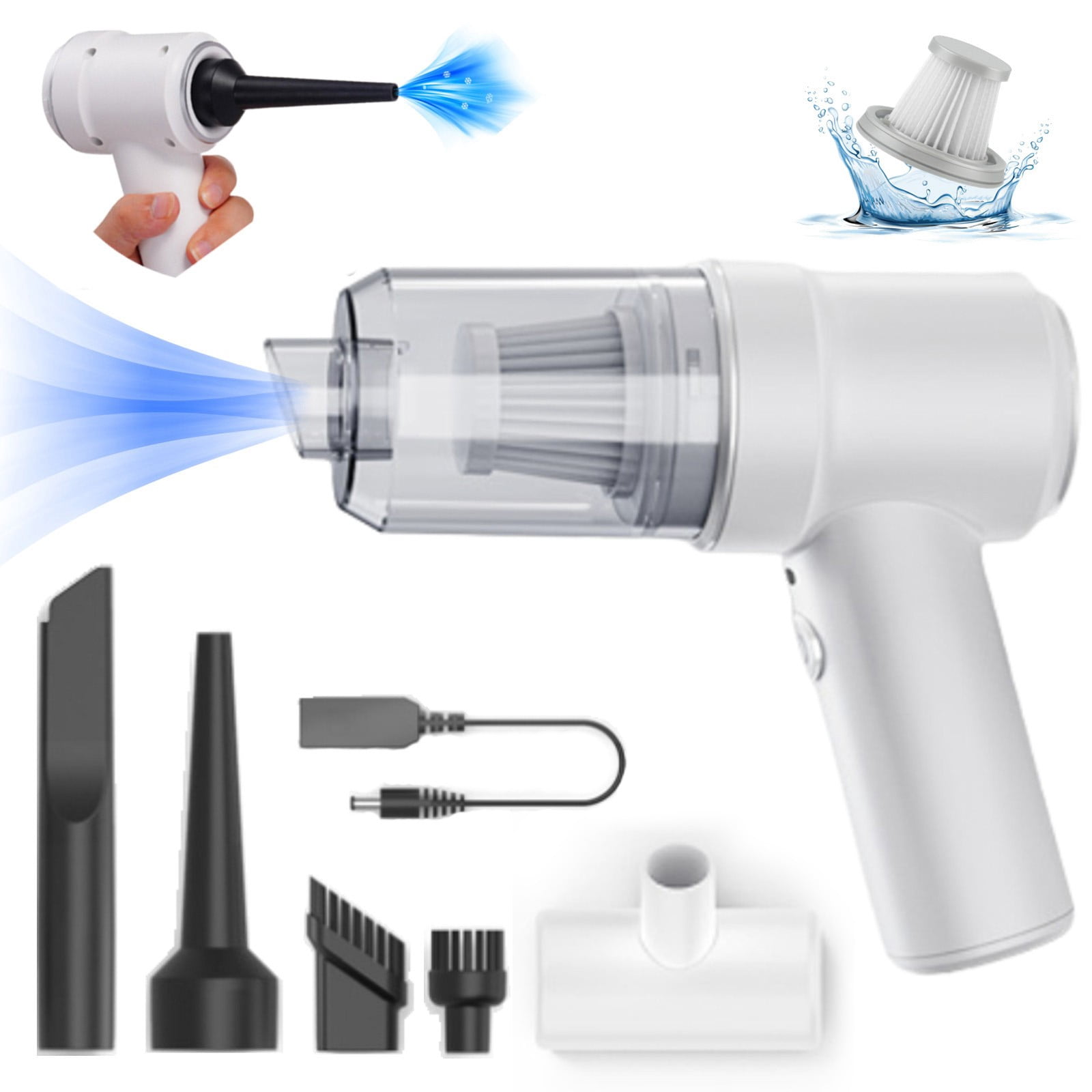 Suncoda Vacuum Cleaner, Cleaning Supplies Mini Vacuum, Wireless Handheld Car Vacuum Cleaner Rechargeable, Strong Suction, 3 In1 Buster & Blower & Hand Pump, Dry Use for Car, Keyboard