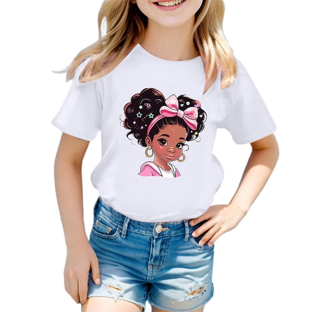 PMVFHDE Hauts d'Été pour Filles Hauts pour Fille Hauts d'Été pour Fille T-Shirts d'Été Tendance pour Fille T-Shirts Graphiques pour Filles T-Shirts Graphiques pour Enfant T-Shirt Graphique à Col Rond à Manches Courtes pour Fille T-Shirt d'Été Blanc, 9-10 Ans
