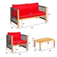 thumbnail image 2 of Costway 4 PCS Acacia Wood Patio Conversation Set w/Cushions for Garden Red, 2 of 9