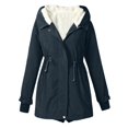 thumbnail image 1 of WEIYLL Womens Fleece Jacket Warm Solid Color Hooded Zipper Pockets Navy Winter Clothes Size XL, 1 of 4