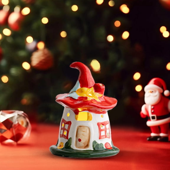 Décor de Table Maison Magique de Noël en Céramique à Lueur Chaude / Ornement de Lampe Miniature en Céramique pour Village de Vacances, Éclairage de Table de Nuit