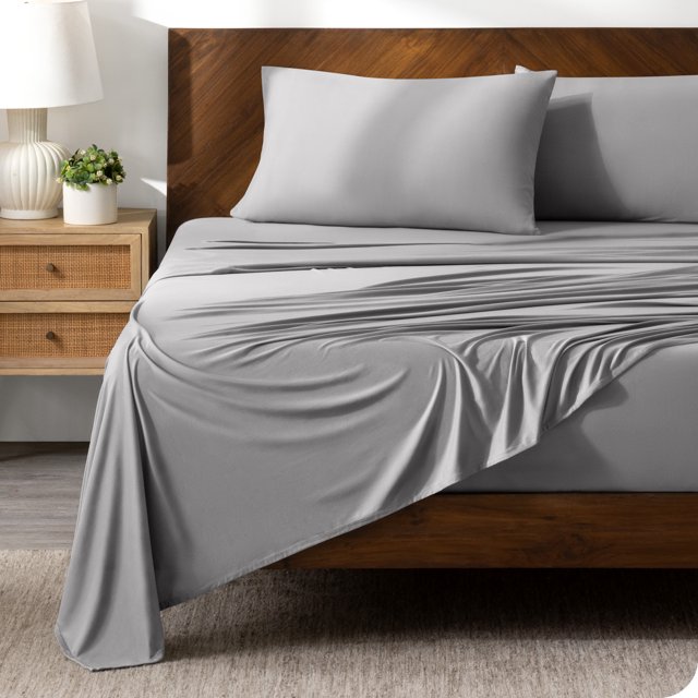 Bare Home Ultra-Soft Stretchy Sheet Set - Premium 1800 Collection - Deep Pockets - 3 Piece - Twin, Light Gray