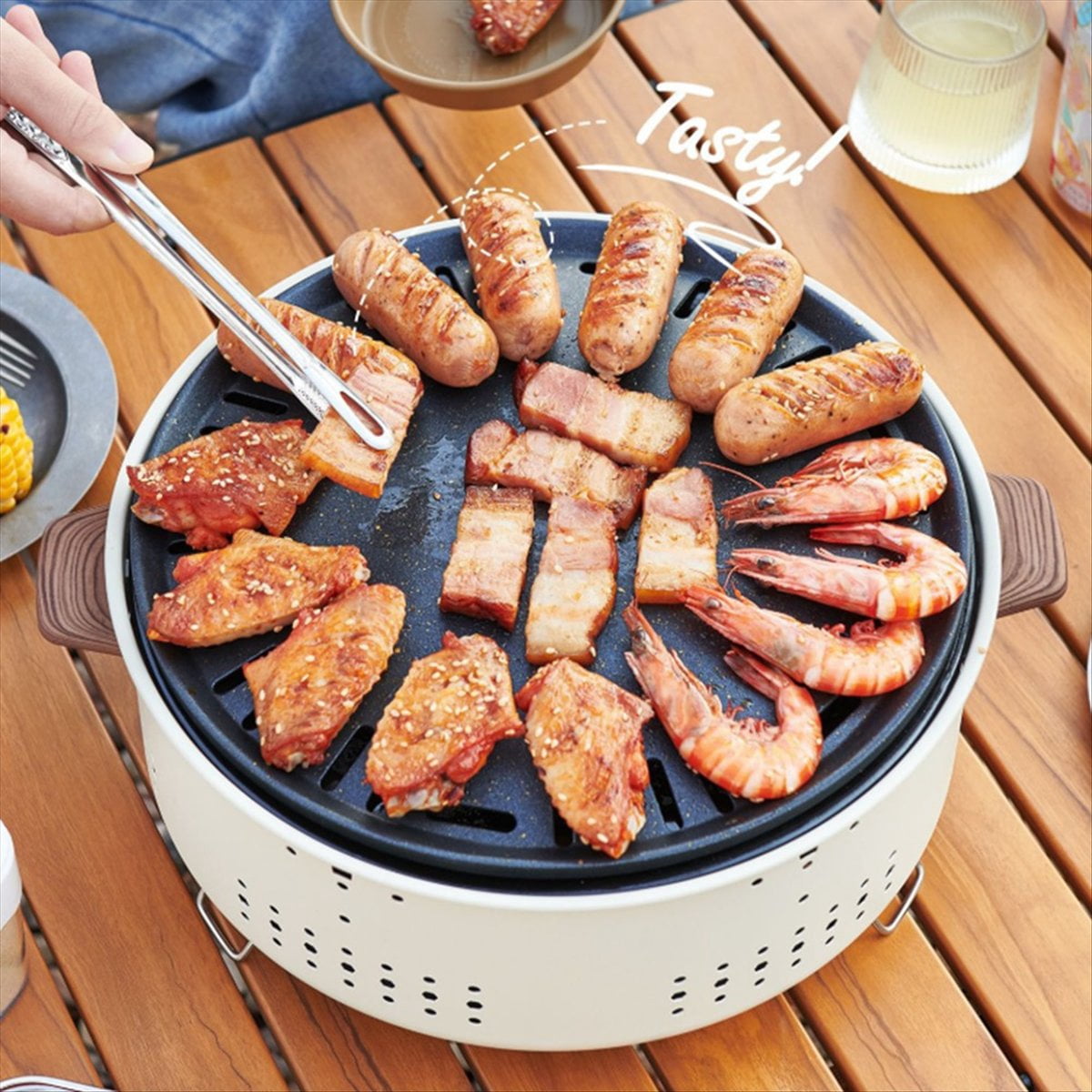 Portable Round Barbecue Grill Stainless Steel Charcoal Oven with Removable Grates Outdoor Camping Barbecue Grill BBQ