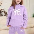 thumbnail image 2 of GDREDA Girls Sets 2 Piece Outfits Spring Children's Hoodie Set With Bow Print Light Purple,2-3Years, 2 of 4