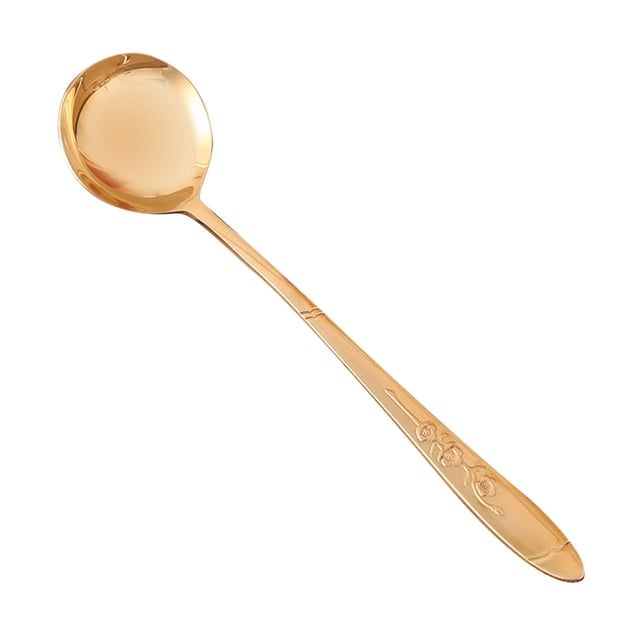 Handmade Copper Engraved Spoon | Long Handle Soup Spoon | Western Tableware for Dining | Kitchen Utensil for Soup, Dessert, Coffee & Tea | Home & Restaurant Tableware