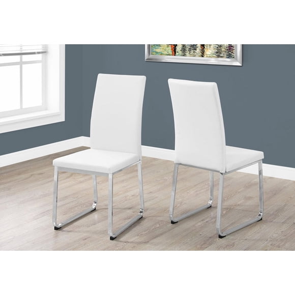 Monarch Specialties Dining Chair, Set Of 2, Side, Upholstered, Kitchen, Dining Room, Pu Leather Look, Metal, White, Chrome, Contemporary, Modern