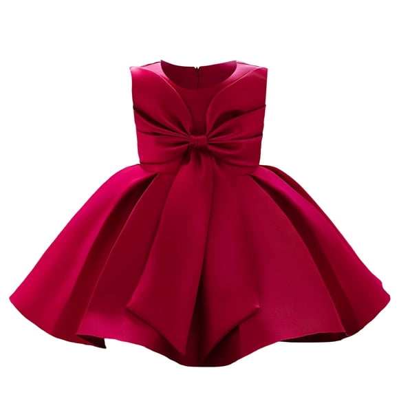 Girls Dresses Kids Baby Girls Solid Color Bowknot Princess Party Dress Flower Girl Tutu Dress for Weddings Robe Ado Fille Red 4 Years-5 Years