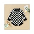 thumbnail image 2 of Faithtur Bébé Filles Garçons Barboteuse Damier Plaid Col Rond Manches Longues Tricot Pull Combinaisons Automne Hiver Bodysuits, 2 of 9