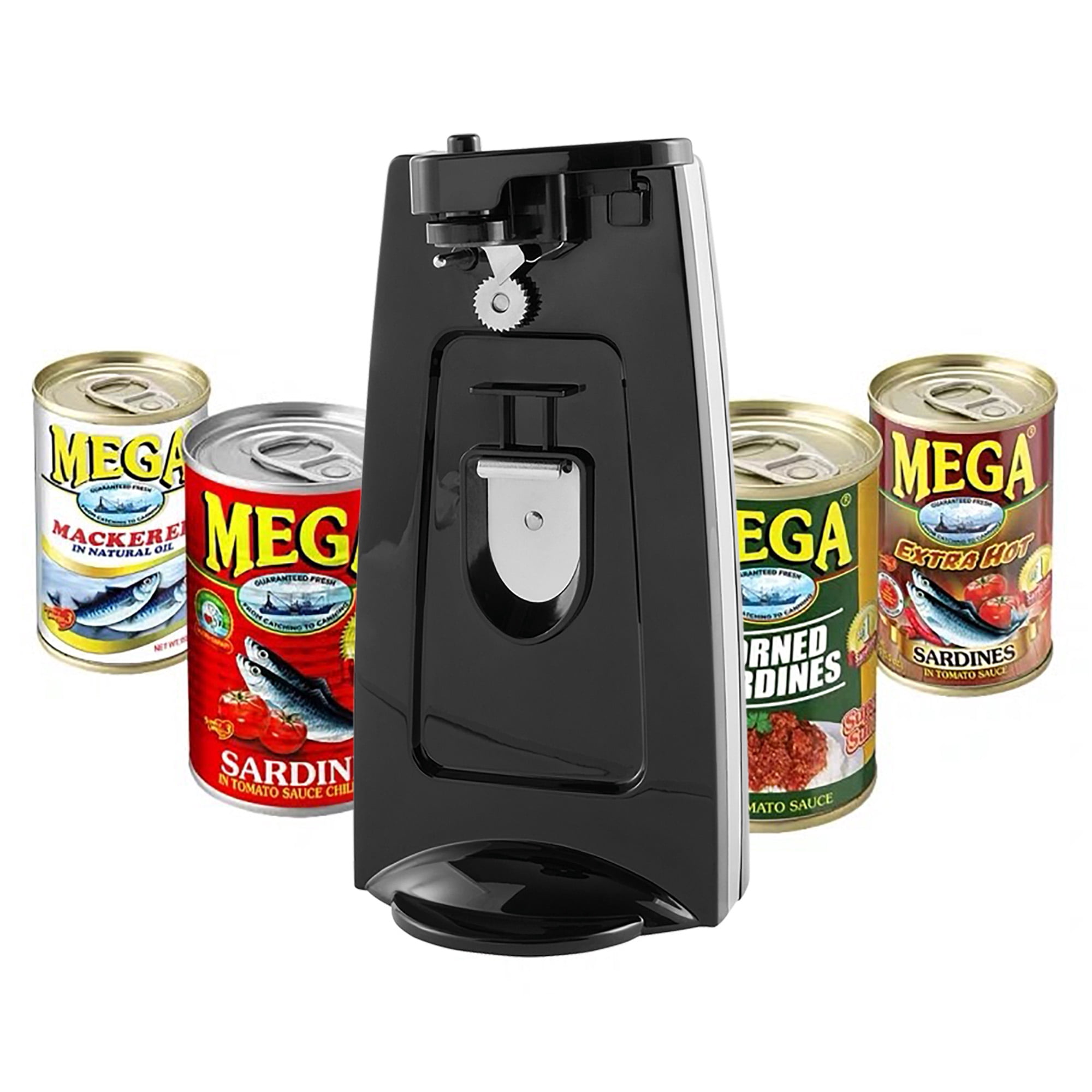 Mainstays ouvre-boîtes et aiguiseur de couteaux, ouvre-bouteilles avec levier de coupe amovible, avec lame en acier inoxydable, noir