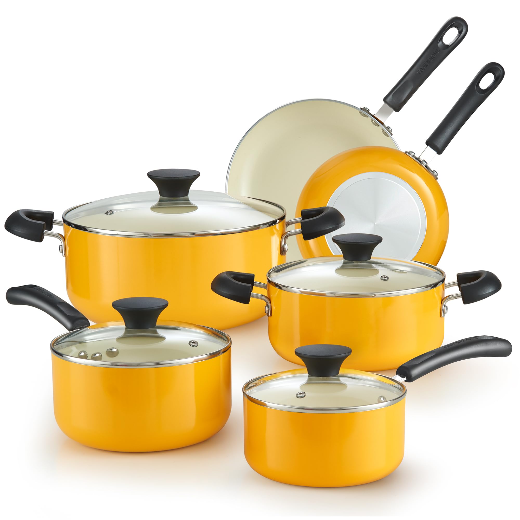 Cook N Home Pots and Pans Set Nonstick 10-Piece Ceramic Kitchen Cookware Sets Nonstick Cooking Set with Saucepans Frying Pans Dutch Oven Pot with Lids Yellow