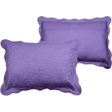 2-Piece Embroidered Cotton Quilted Bed Pillow Shams Rustic Solid Color Soft Decorative Pillow Cases Set (Purple,20"x28")