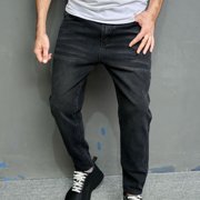 TIMIFIS Men's Slim-Fit Stretch Jean Casual Denim Cotton Straight Ripped Hole Trousers Jeans Pants Full Length Pants-BlackFall