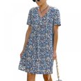 thumbnail image 1 of Femmes Mini Robe - Mignon Boho Manches Courtes V Robe Florale Robe de Plage Décontractée Robe de Balançoire, 1 of 9
