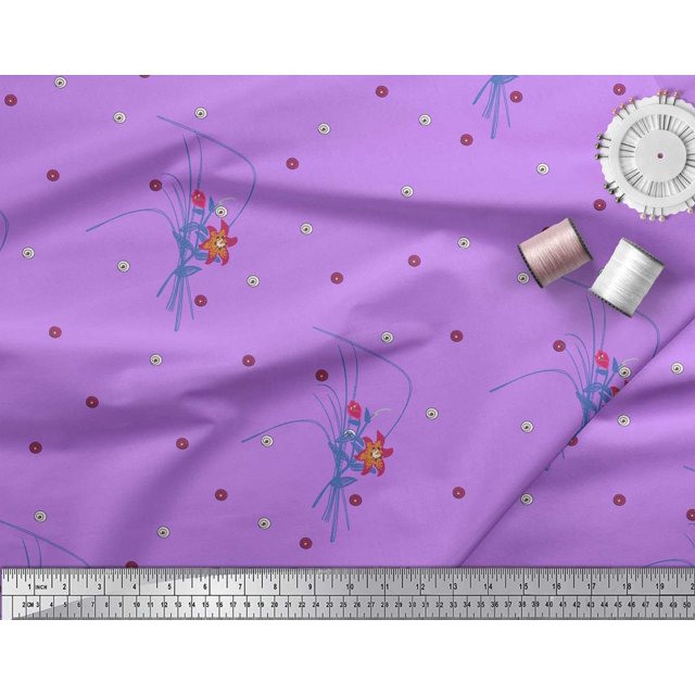 Soimoi Poly Georgette Fabric Leaves & Lily Floral Print Fabric by the Yard 42 Inch Wide