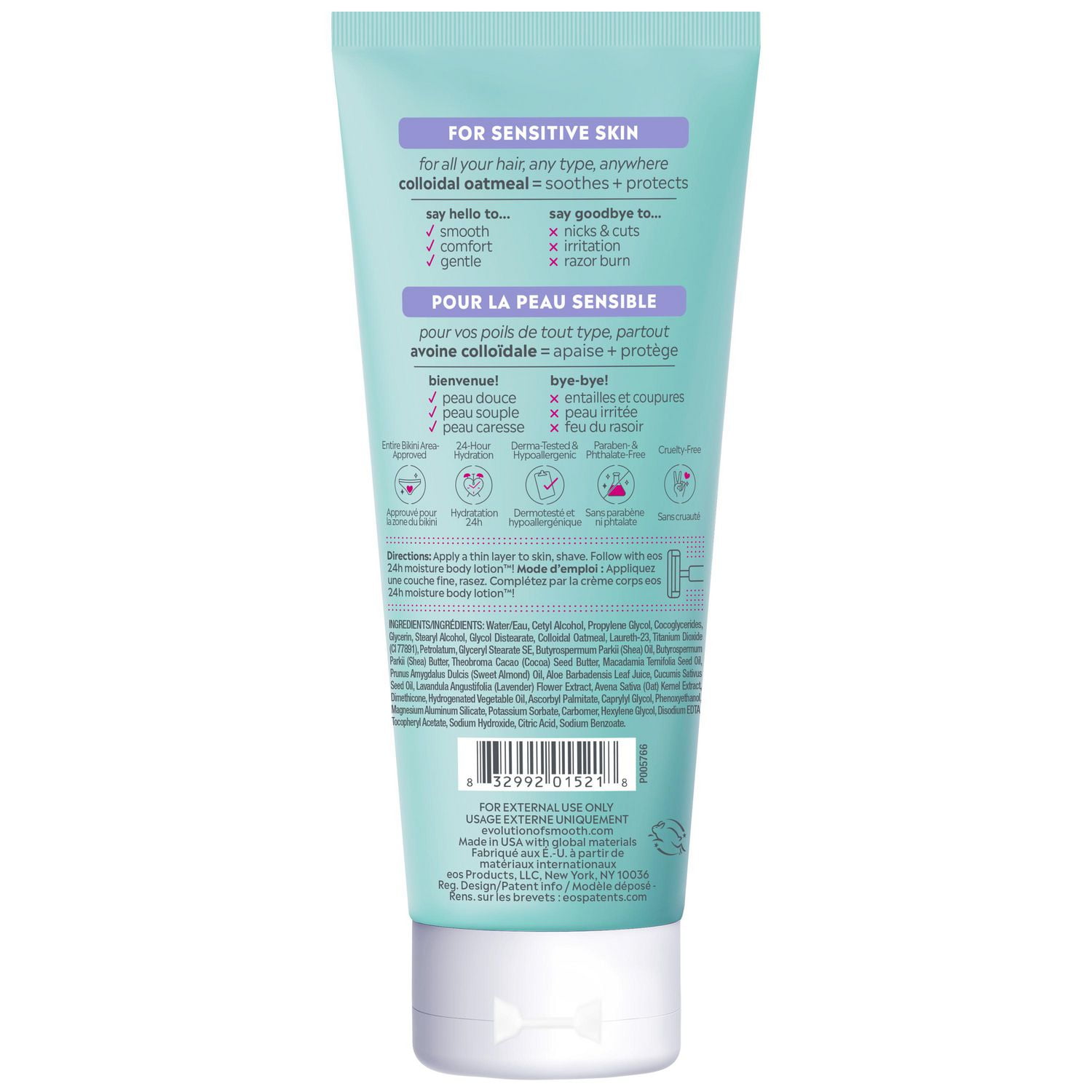 eos Shea Better™ Sensitive Moisturizing Shaving Cream, Unscented, Colloidal Oatmeal, 24H Moisture