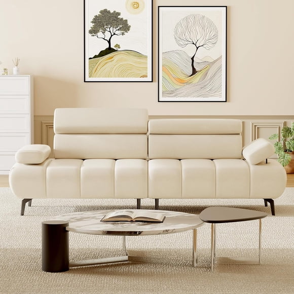3-Seater Sofa Bed, Faux Leather Futon Sleeper Couches, Adjustable Backrests and Armrest Headrests with Split Two Separate Sectional Sofas, Living Room, Bedroom Convertible Recliner Sofa Bed, White