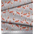 thumbnail image 2 of Soimoi Gray Rayon Fabric Cedar Tree & Fox Animal Print Fabric by the Yard 42 Inch Wide, 2 of 5
