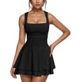 thumbnail image 1 of biudgviw Women's Halter Mini Sundress Square Neck Sleeveless Ruched Waist Ruffle Layered Hem A-Line Dress Club Party Dresses, 1 of 4