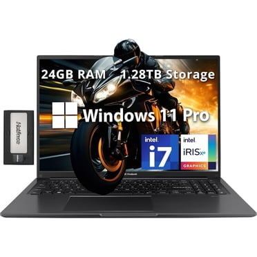 ASUS Vivobook 16" WUXGA Laptop, Intel i7-1355U, 24GB RAM, 1.28TB Storage(1TB SSD+288GB Docking Station Set), Intel Iris Xe Graphics, 720p HD Camera, Number Pad, Windows 11 Pro, Black